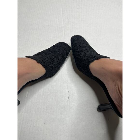 Stuart Weitzman Designer Black Lace Coquette Grunge Glam Mule Heels 6.5 - Picture 3 of 7